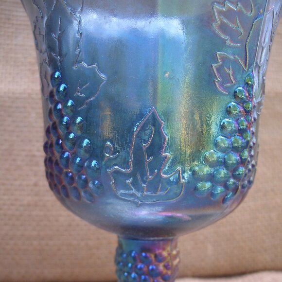 Vintage Indiana Glass Blue Carnival Grapes Goblet - Picture 9 of 16